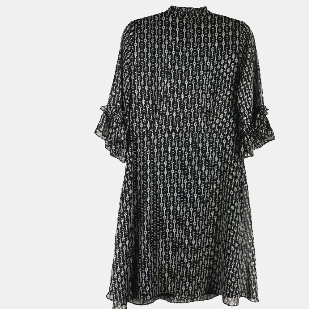 Ann Taylor Blue White Shift Dress 8P Petite Horse Artsy Bridle Pattern Career - Picture 3 of 5